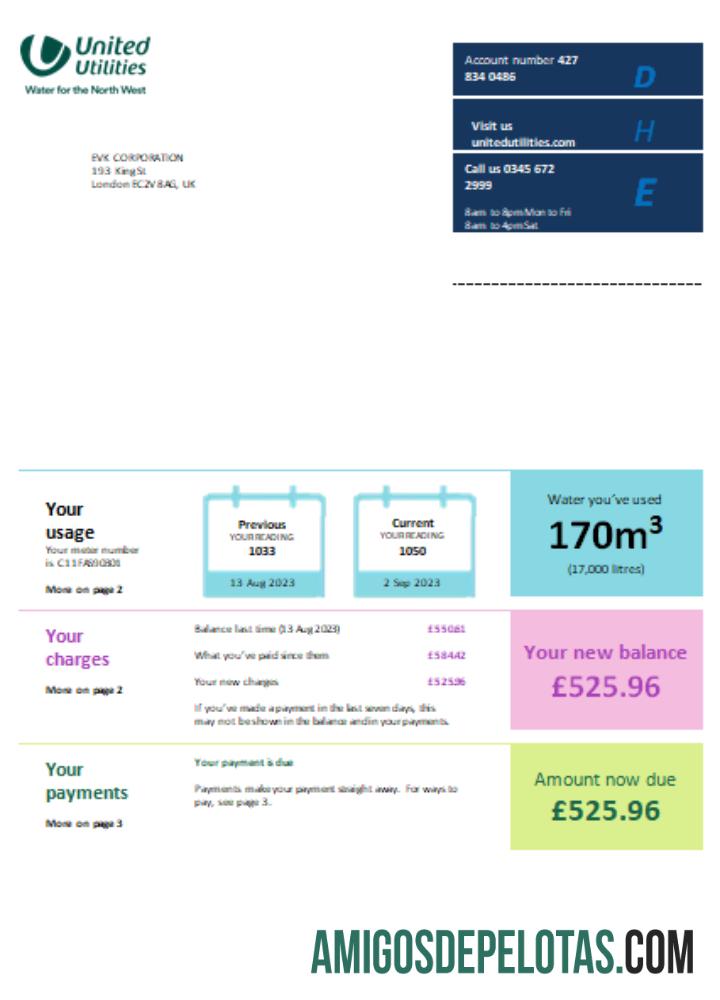 Projeto de lei de serviços públicos da United Utilities, SCR exemplo